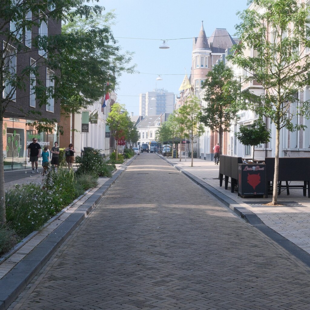 Stationsstraat Tilburg straat met bomen vierkante foto